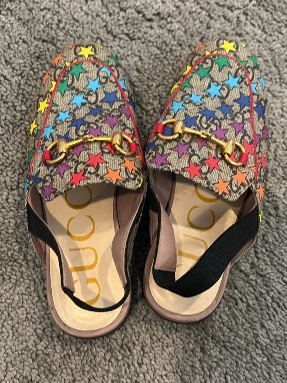 Gucci Kids Multicolor Star Horsebit Slingback Loafers